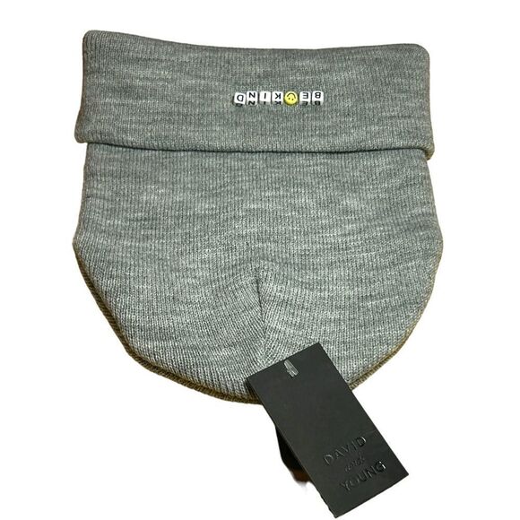 David and Young Be Kind Beaded Light Gray Knit Stretch Beanie Cap Winter Hat NWT - Picture 7 of 13